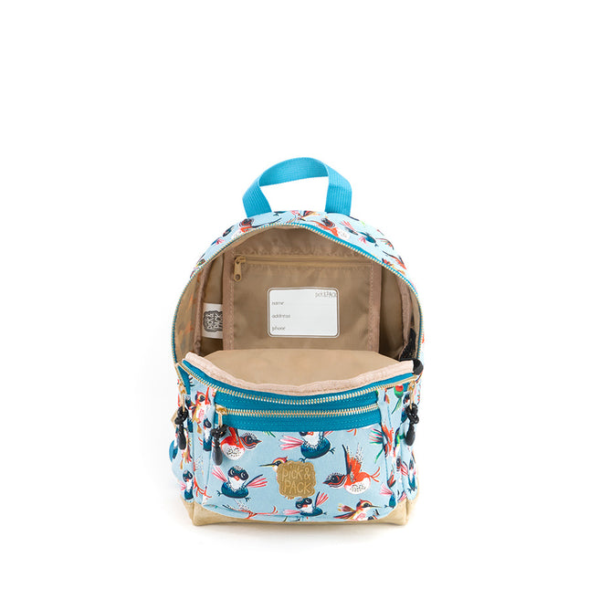 Pick & Pack Rugzak Birds Dusty Blue Pick & Pack Small Kinder Rugzak
